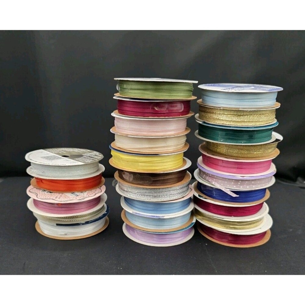 Offray Ribbon Satin Spools 20 New 5 Partial Assorted Colors Brands 1/8" Wide